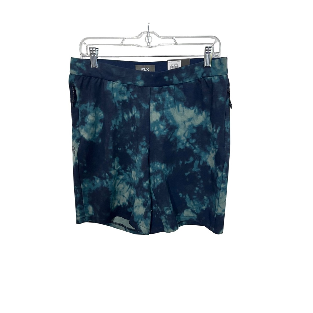 FLX Shorts Mens Size M Blue Green Tie Dye Travel Leisure Stretch Relaxed Fit‎